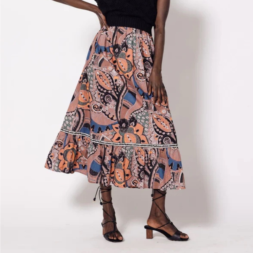 CLEOBELLA Jodie Ankle Skirt Ruffle Organic Cotton Midi Boho Cottagecore Mirage L